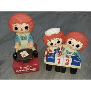 Raggedy Ann & Andy 1975 Desk Set Stapler and Calendar Pencil Holder